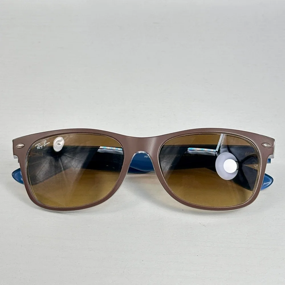 Ray-Ban RB2132 New Wayfarer Classic Sunglasses Matte Chocolate Brown on Blue